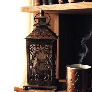 Vintage Solid Brass Candle Lantern 11" Deer cut out Centerpiece or Hang